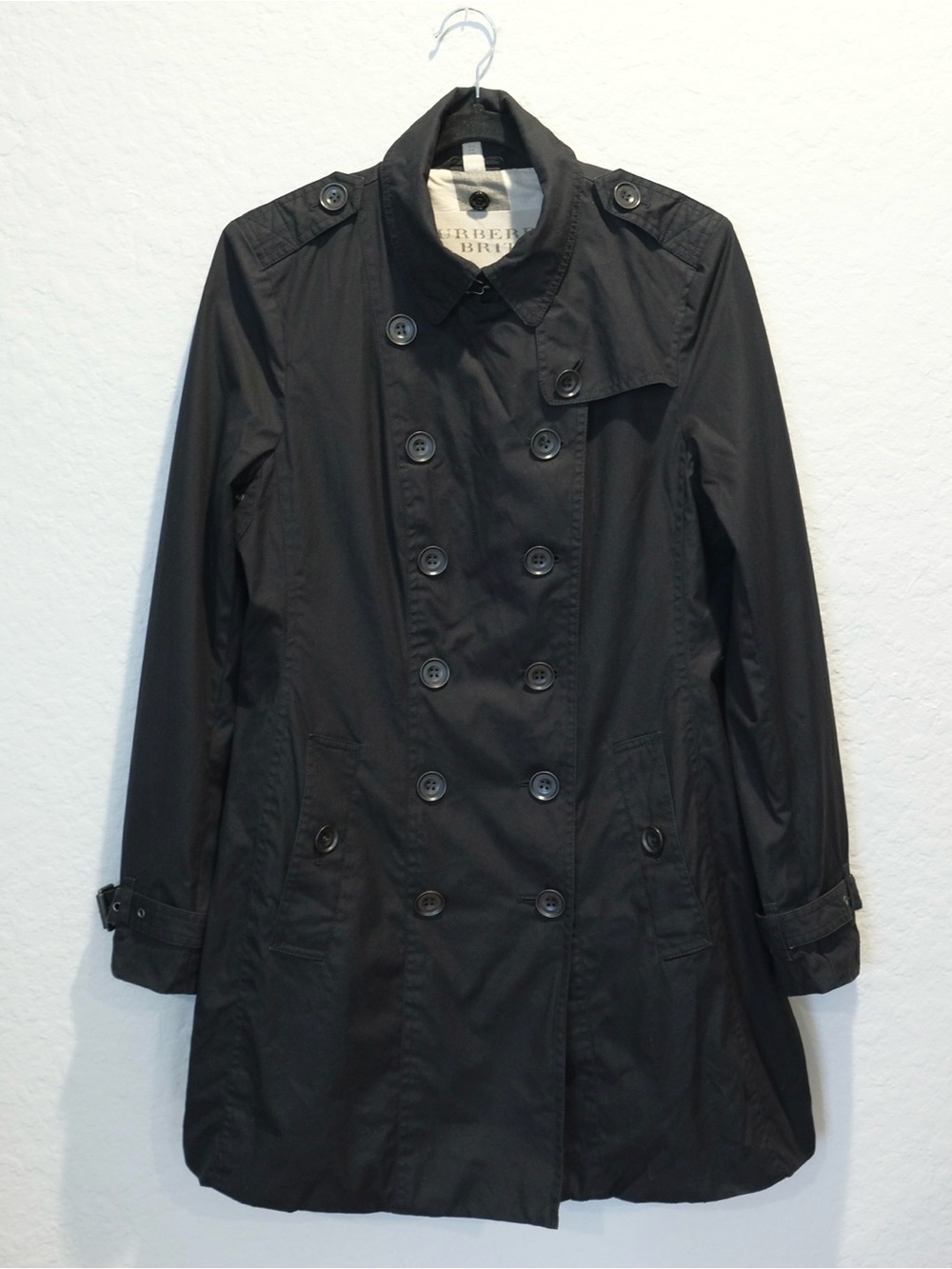 Burberry Brit Black Double Breasted Trench Coat Size 10 Nova Check **READ - Picture 3 of 12